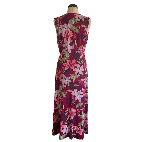 LAST CALL Tommy Bahama Silk Dress Size Large Maxi Length Flowers Tropical - Picture 3 of 11
